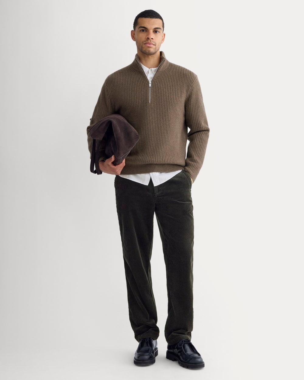 The Felted Merino Half-Zip Sweater | Heather Chocolate Martini - Image 3