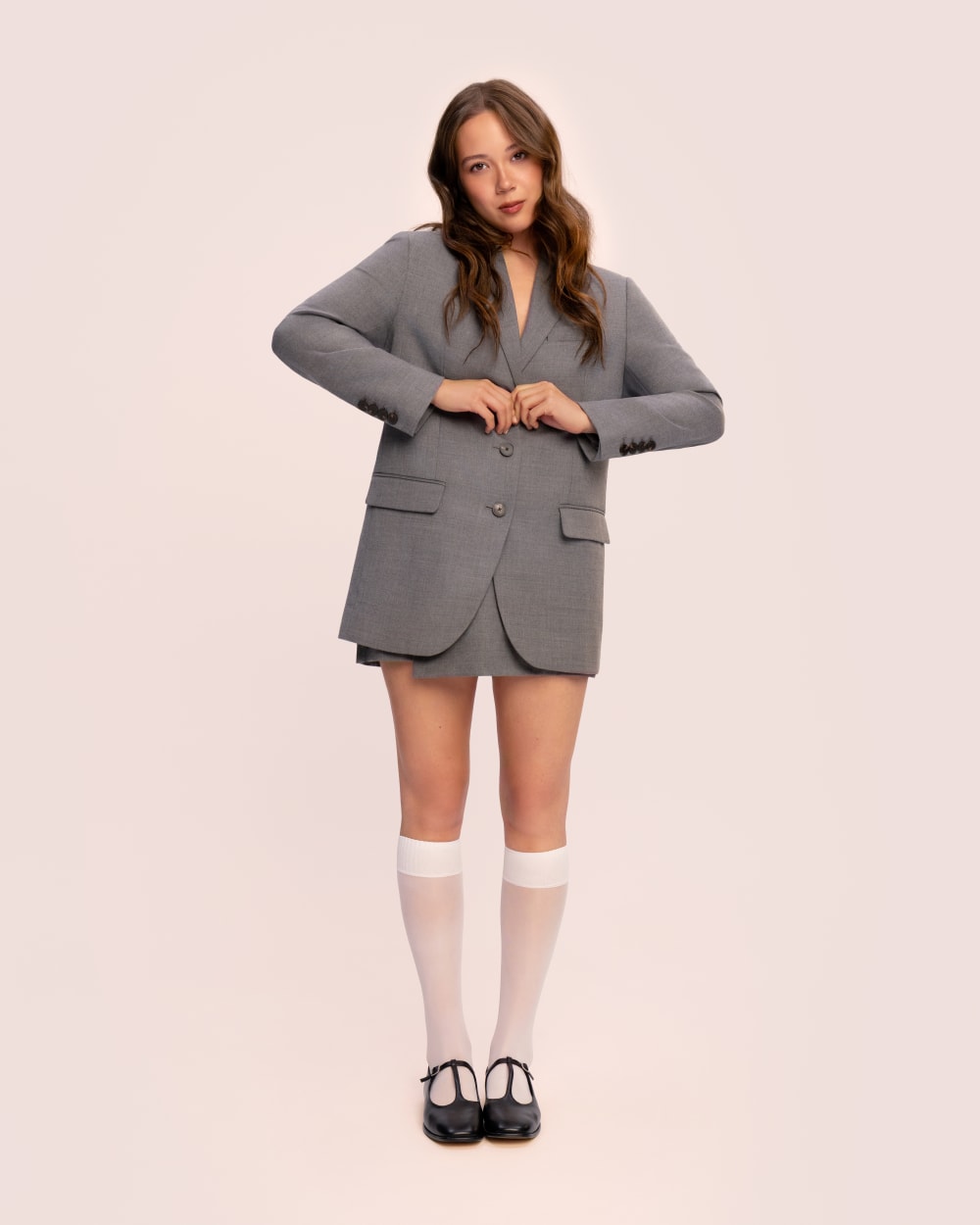 Wrap Mini Skort in Tailor Twill | Heather Graphite - Image 7