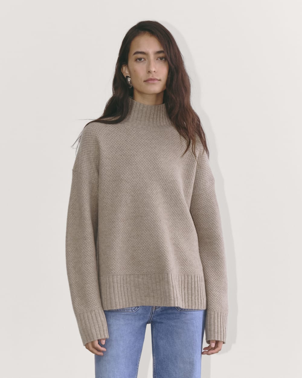 The Honeycomb Funnel Neck in Wool Cashmere | Oatmeal
