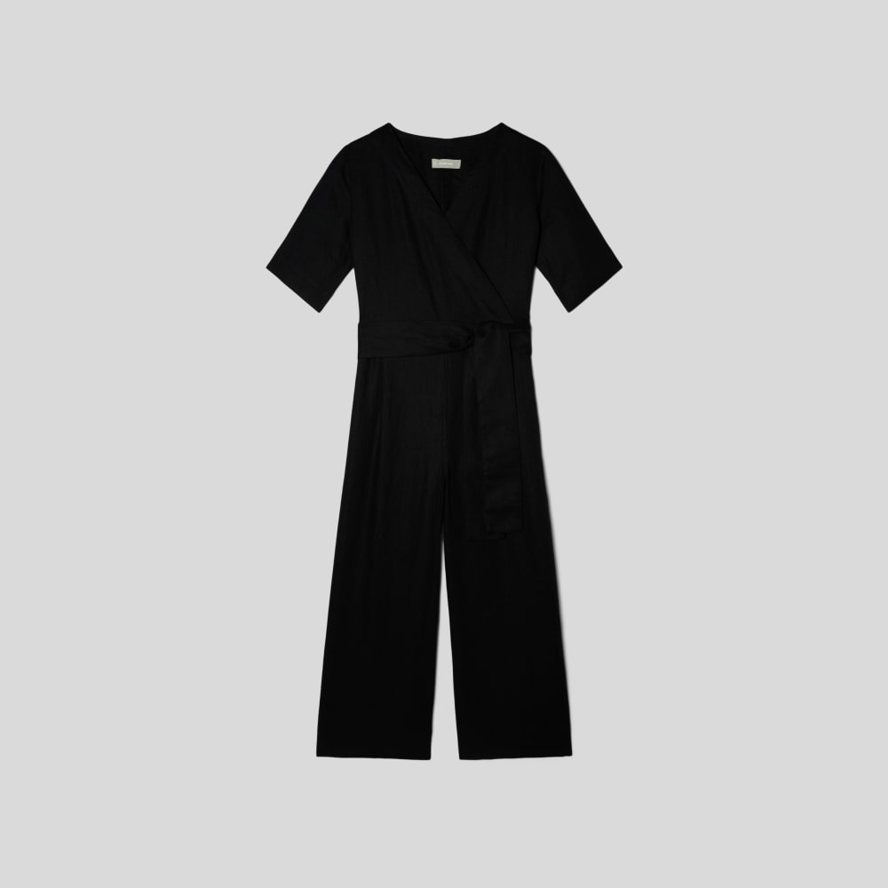 The Wrap Jumpsuit in Linen | Black - Image 2
