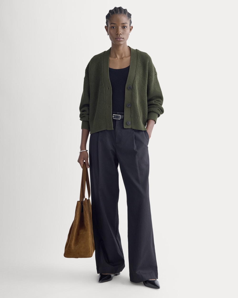 The Boxy Cardigan in Everyday Cotton | Dark Green - Image 3