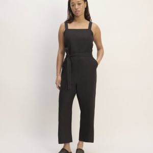 The Linen Side-Button Jumpsuit | Black