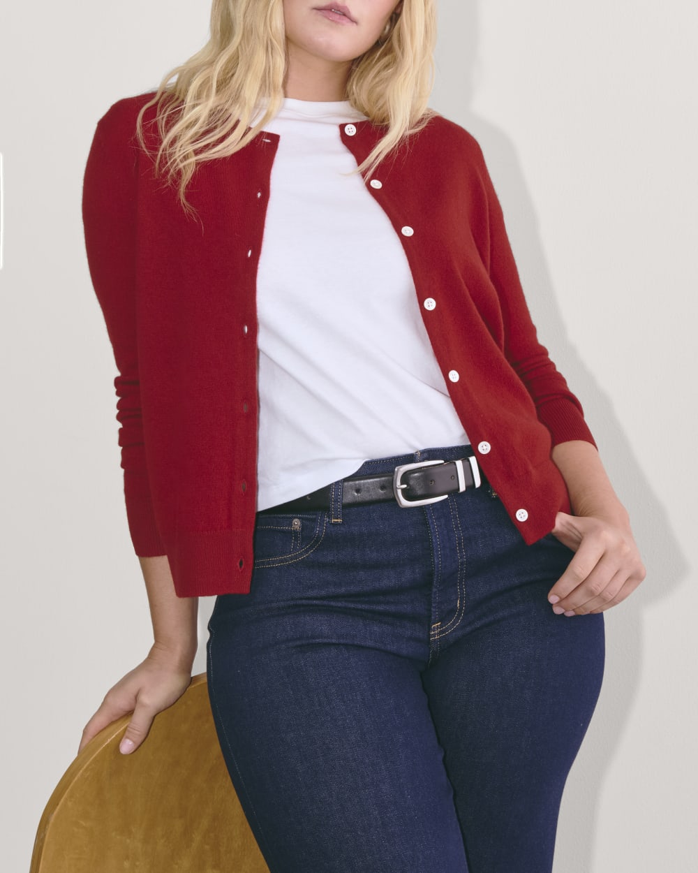 The Classic Cardigan in Cashmere | Berry Red - Image 3