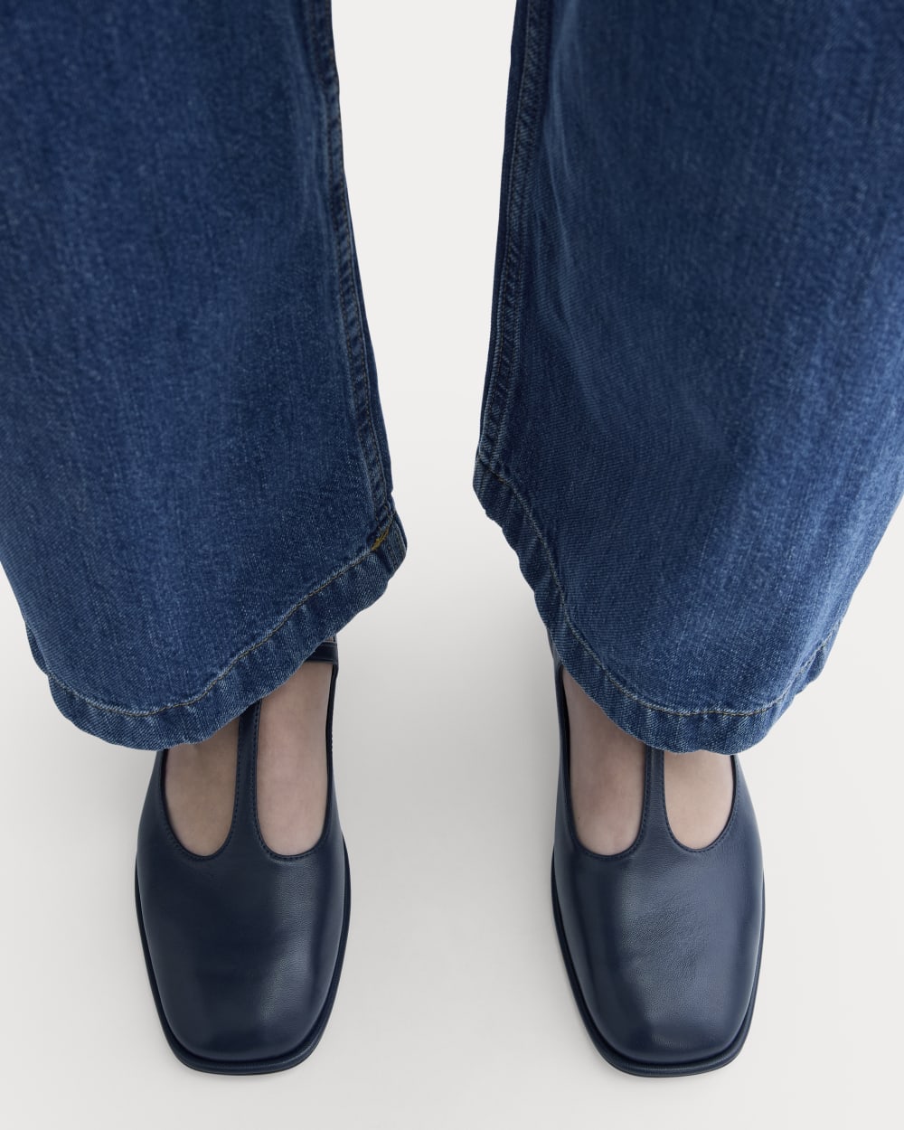 The Leather T-Strap Flat | Navy - Image 2