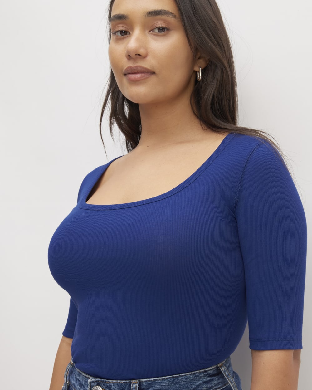 The Luxe Rib Scoop-Neck Tee | Bellwether Blue - Image 3