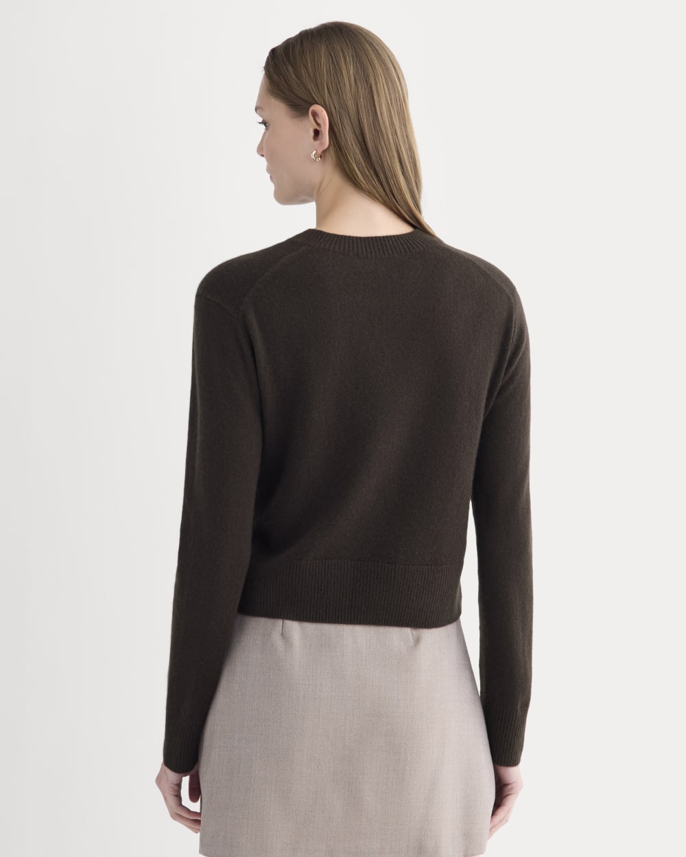 Cashmere Cropped High-V Sweater | Dark Chocolate - Image 5