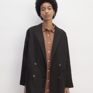The Linen Double Breasted Blazer | Black