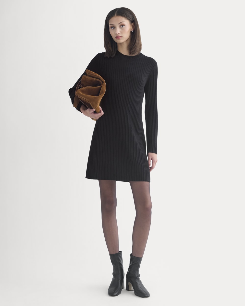 Cashmere Long-Sleeve Mini Dress | Black