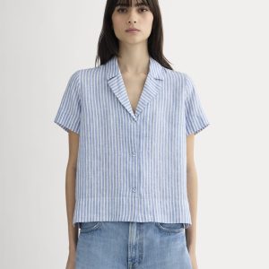 The Notch Shirt in Linen | Bluebell / Bone