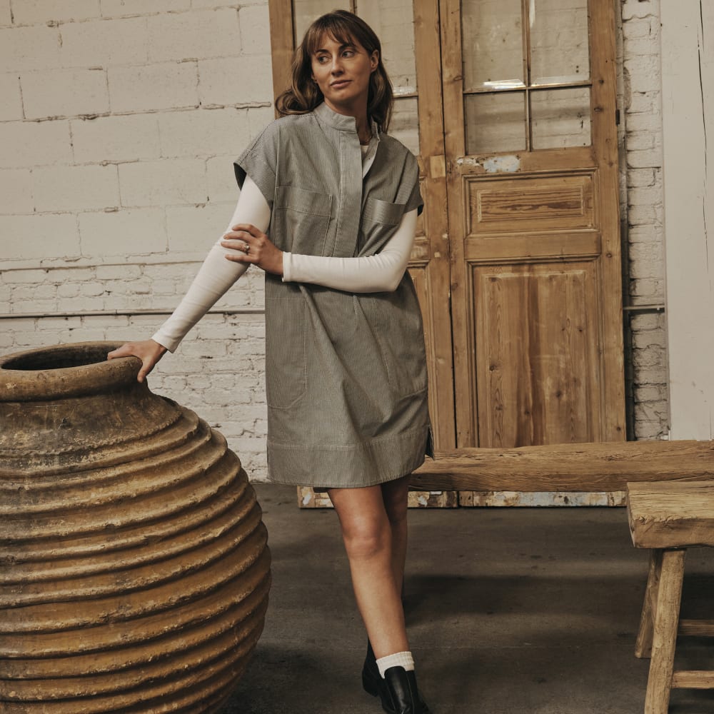 The Easy Workwear Dress | Canvas Tan / Navy - Image 6