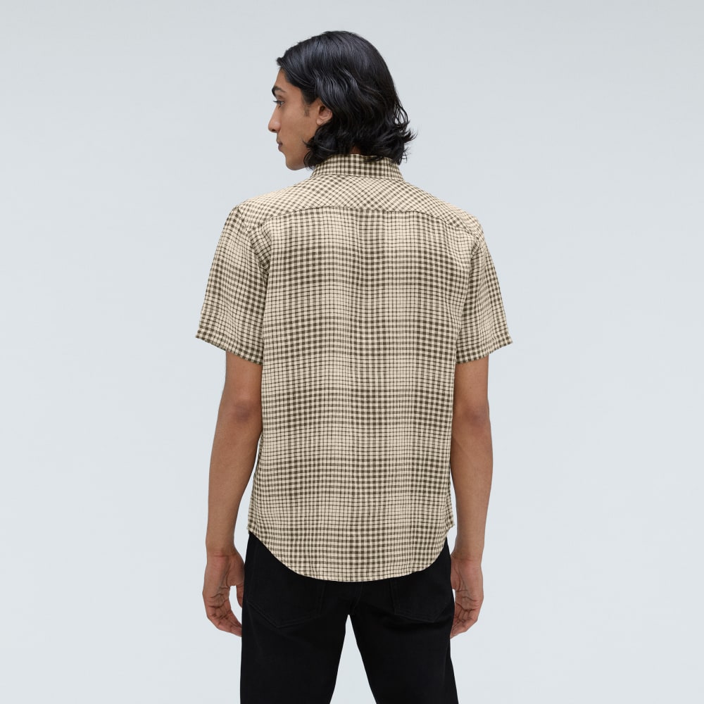 The Classic Short-Sleeve Shirt in Linen | Beech / Parchment Grid - Image 3