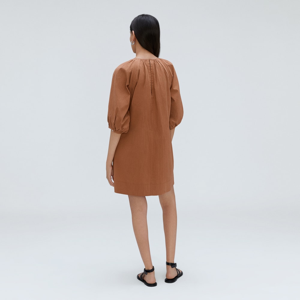 The Seersucker Puff Sleeve Dress | Tawny Brown - Image 3