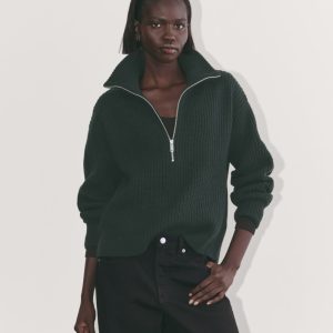 The Half-Zip Sweater in Luxe Merino | Heather Scarab Green