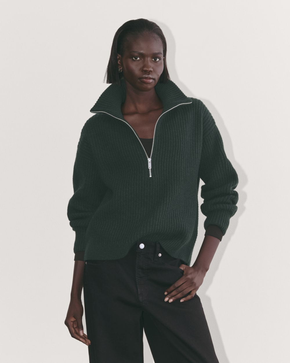 The Half-Zip Sweater in Luxe Merino | Heather Scarab Green