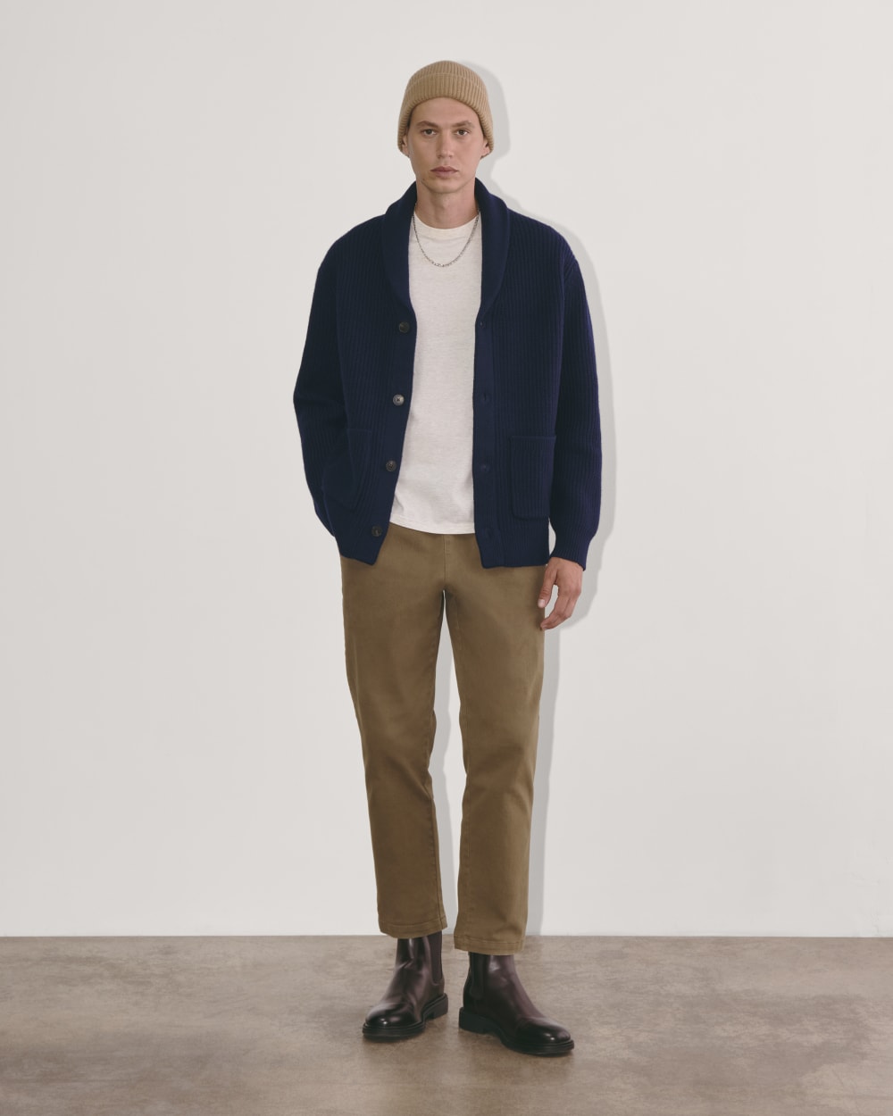 The Felted Merino Shawl Collar Cardigan | Deep Navy - Image 3
