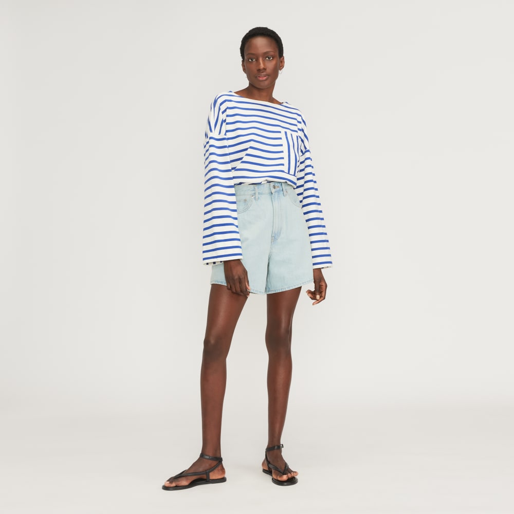 The Premium Weight Oversized Pocket Tee | Canvas Tan / Mazarine Blue - Image 5