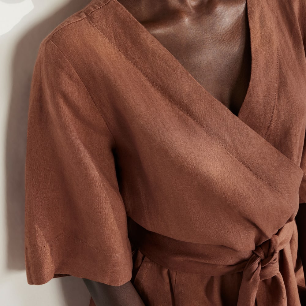 The Wrap Jumpsuit in Linen | Carob Brown - Image 6