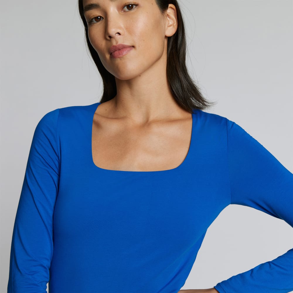 The Long-Sleeve Supima? Square-Neck Bodysuit | Lapis Blue | Bikini - Image 6