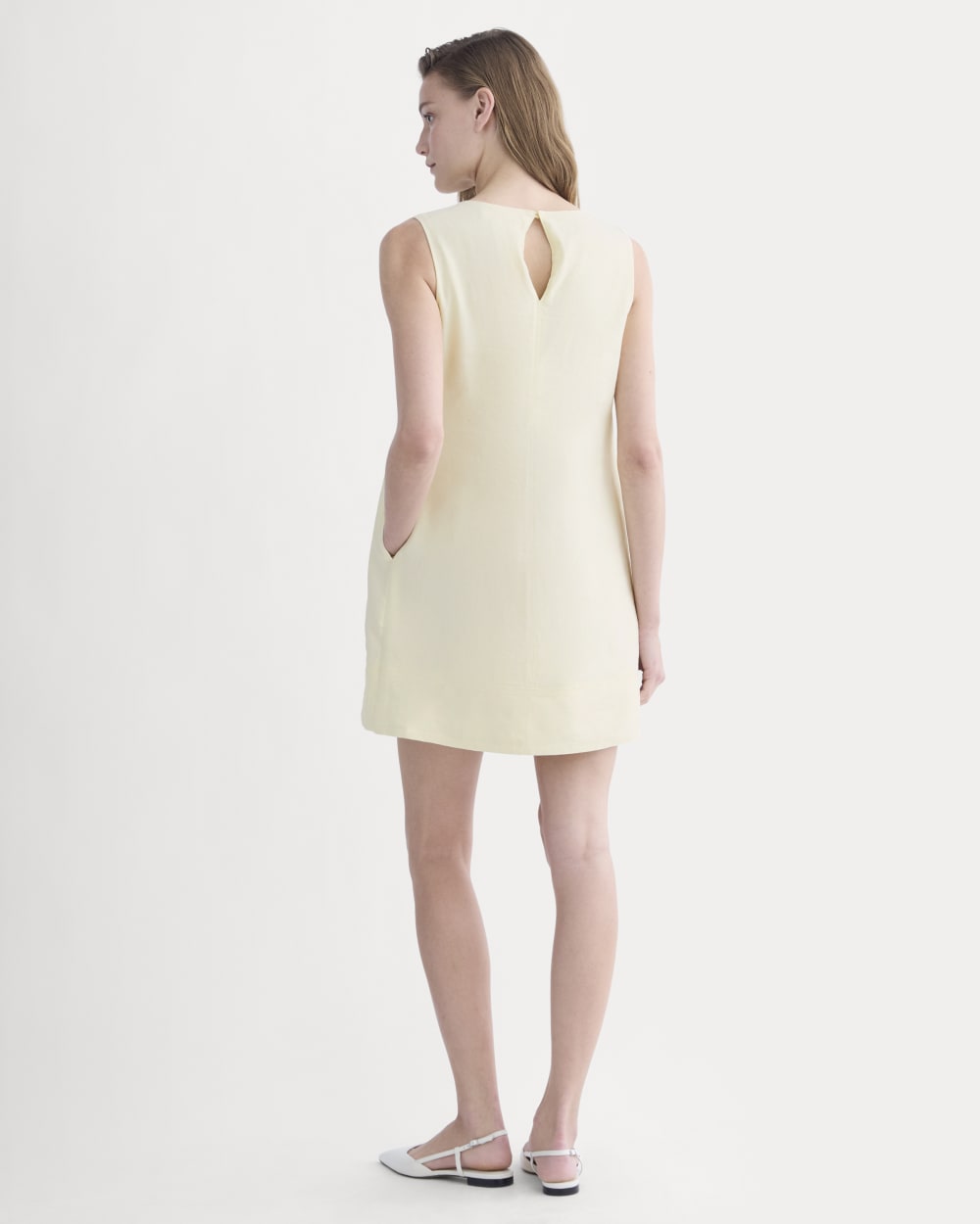 The Shift Dress in Stretch Linen | Light Yellow - Image 4