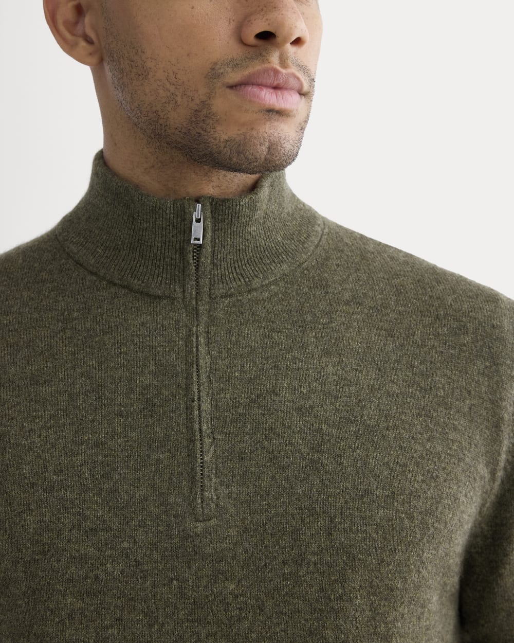 Cashmere Quarter Zip Sweater | Heathered Army Green - Image 4