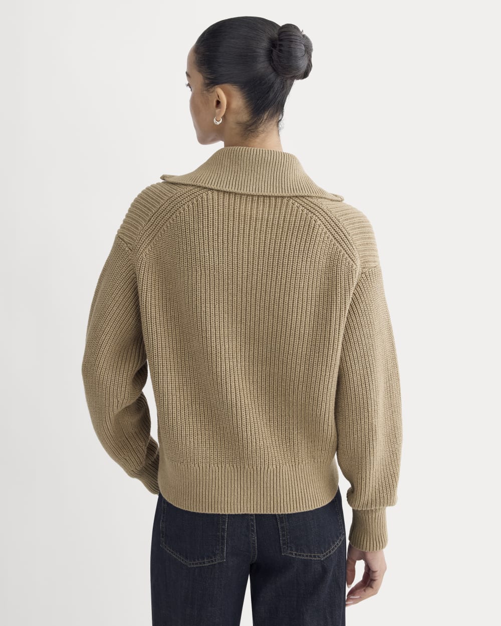 The Full-Zip Sweater in Everyday Cotton | Dark Heathered Camel - Image 5