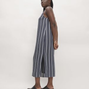 The Hammered Satin Slip Dress | Navy / Bone