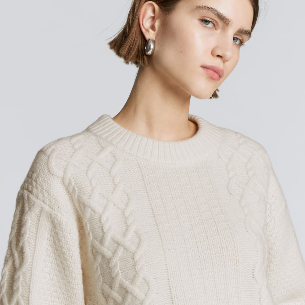 The Felted Merino Cropped Cable Sweater | Bone - Image 6