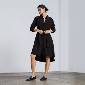 The City Stripe Draped Shirt Dress | Black
