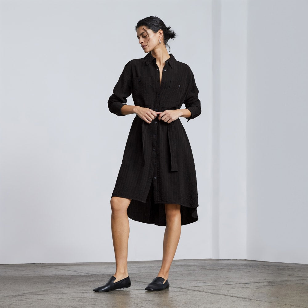 The City Stripe Draped Shirt Dress | Black