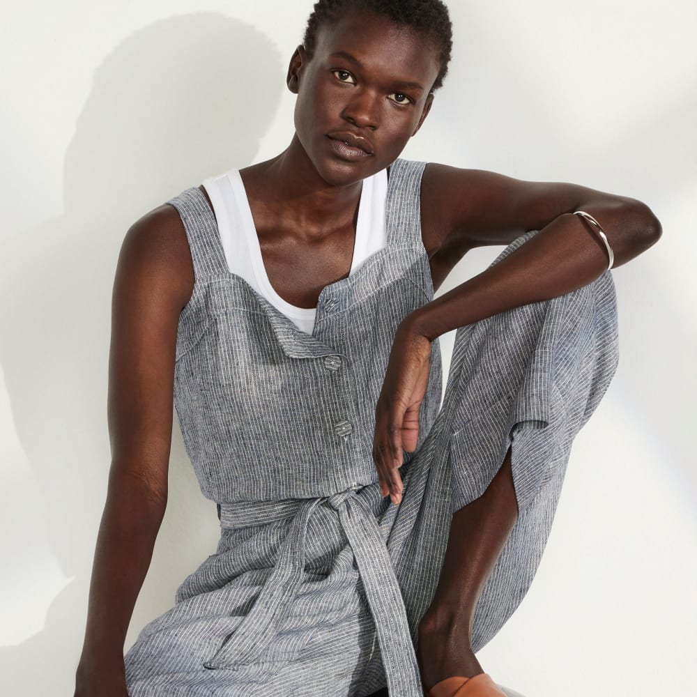 The Linen Jumpsuit | Canvas Tan / Navy - Image 7
