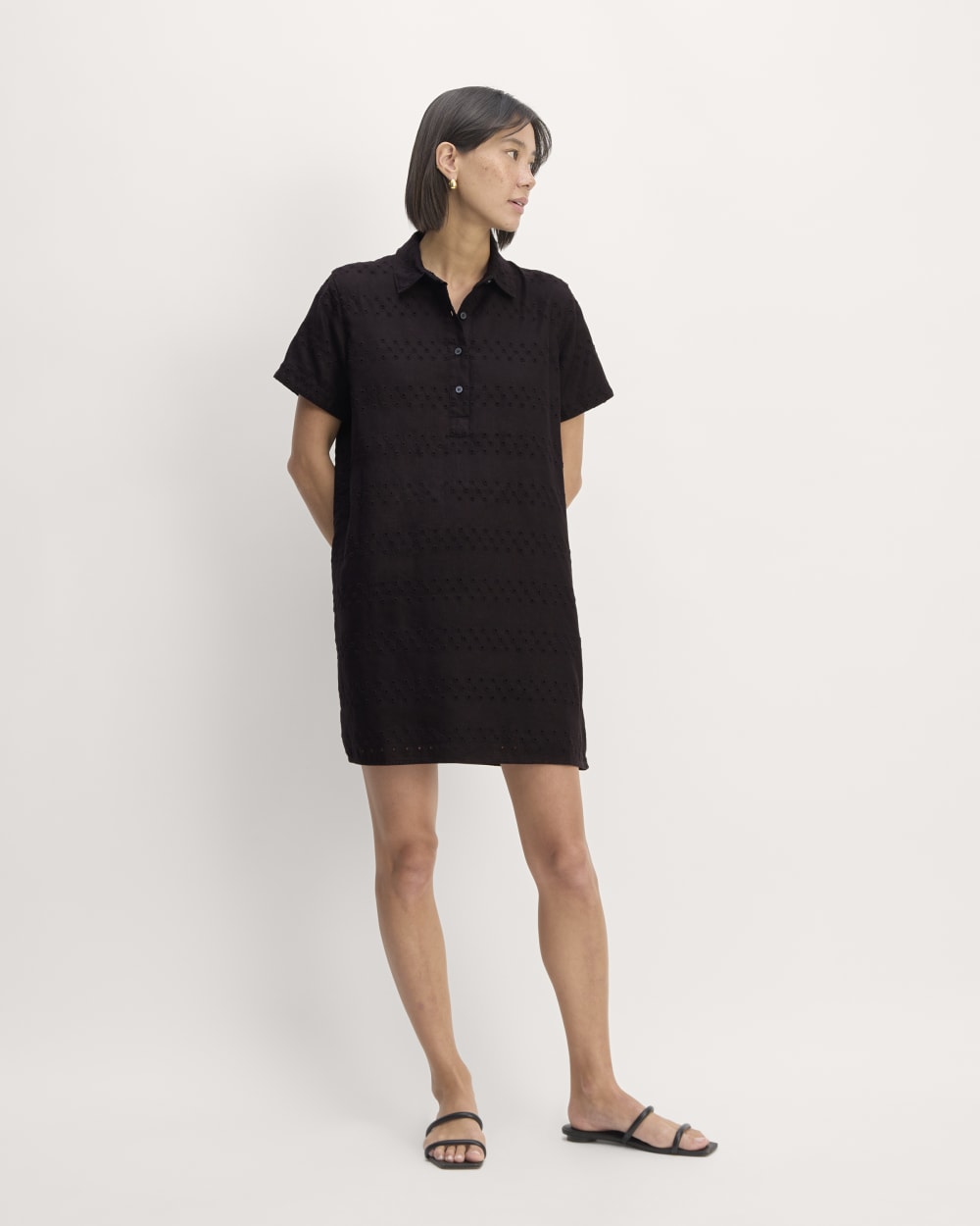 The Linen Eyelet Shirtdress | Black Eyelet - Image 3