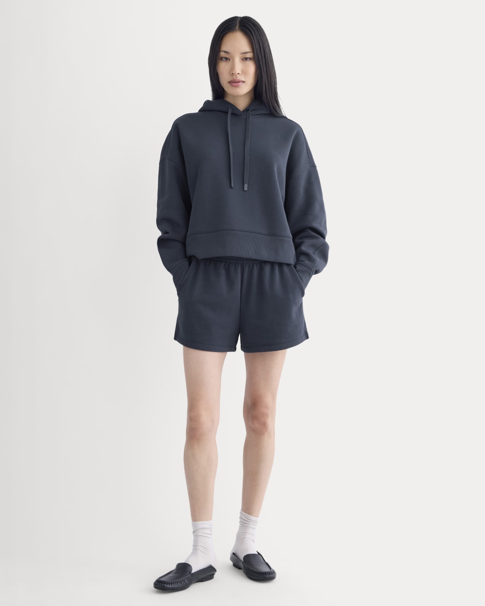 Cropped Luxe Fleece Hoodie | Navy - Image 3