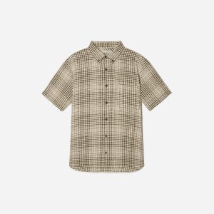 The Classic Short-Sleeve Shirt in Linen | Beech / Parchment Grid