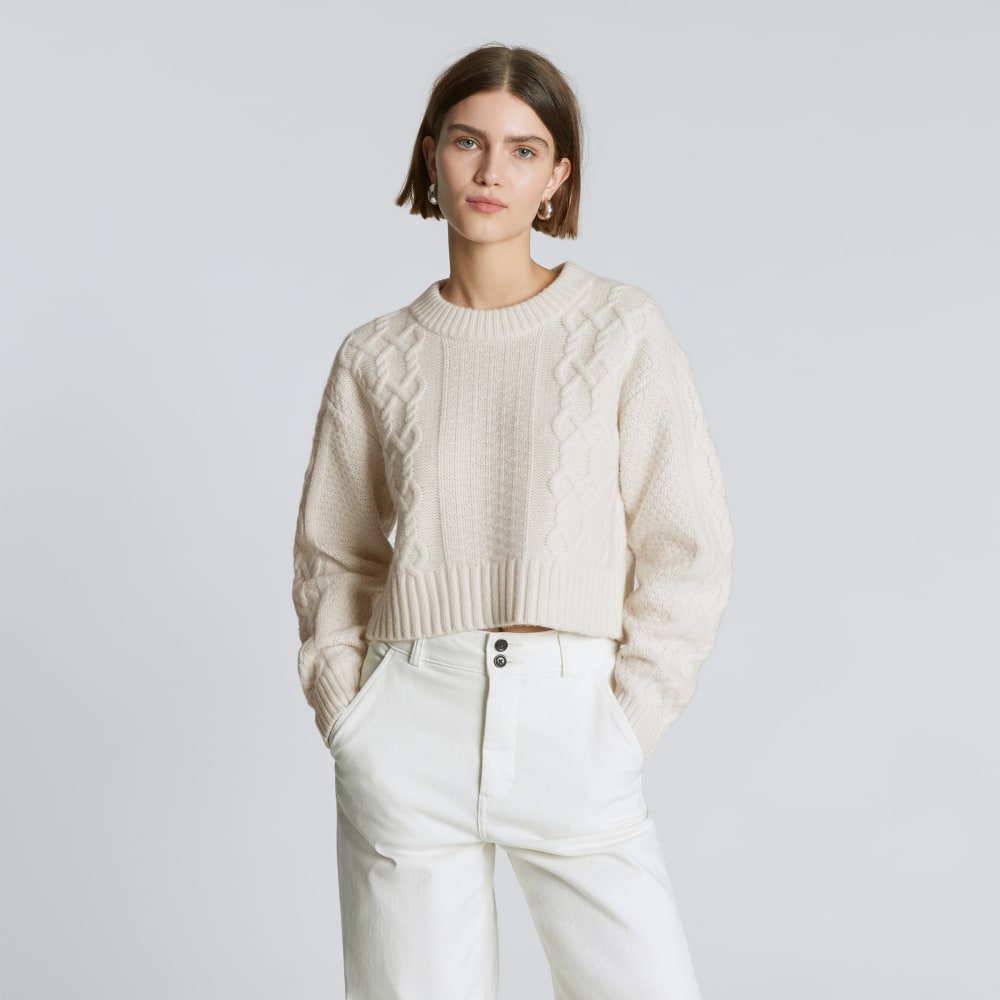 The Felted Merino Cropped Cable Sweater | Bone - Image 4