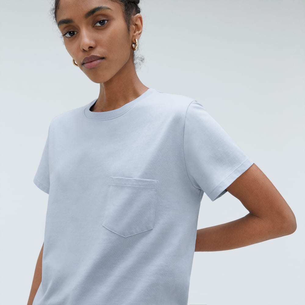 The Box-Cut Tee in Essential Cotton | Mist | Pocket - Image 4