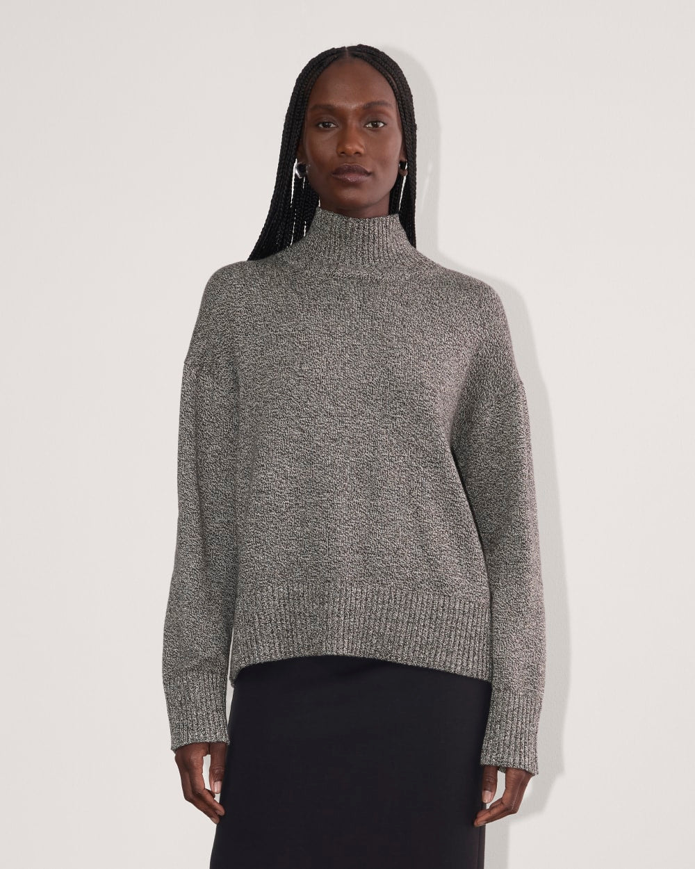 The Boxy Turtleneck in Everyday Cotton | Canvas / Black Twist