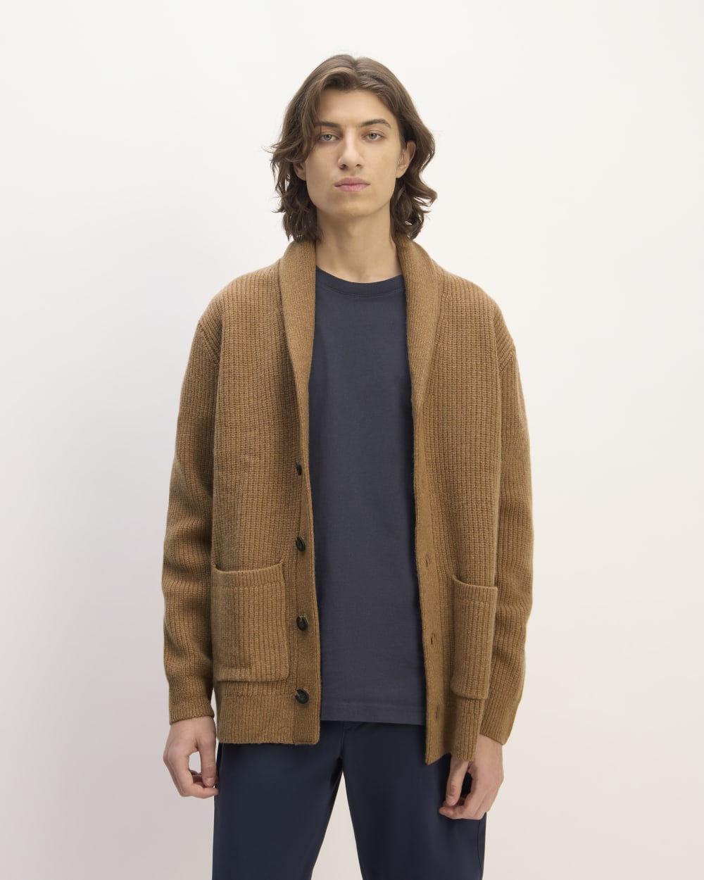 The Felted Merino Shawl Collar Cardigan | Deep Camel