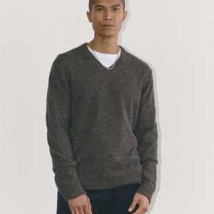 The Cashmere V-Neck Sweater | Grey Donegal