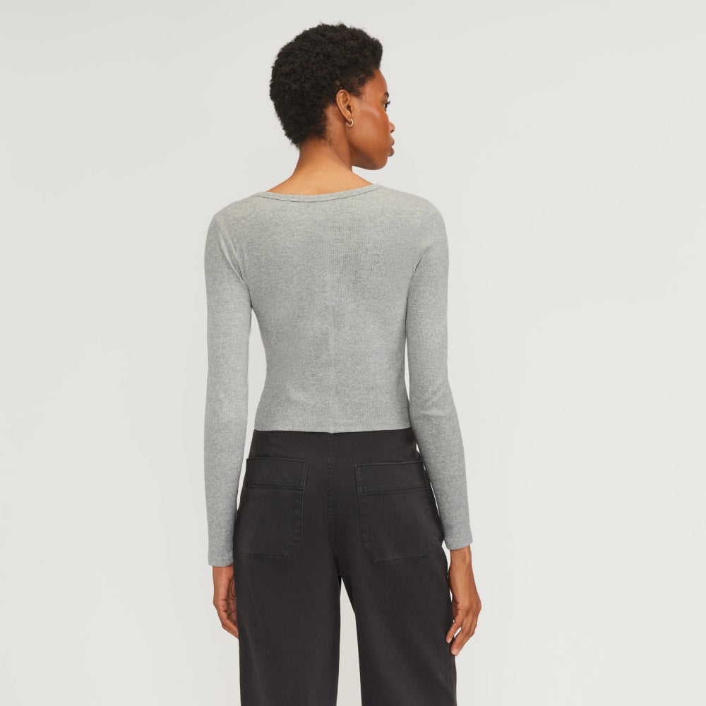 The Supima? Micro Rib Cropped Long-Sleeve Crew | Heathered Grey - Image 3