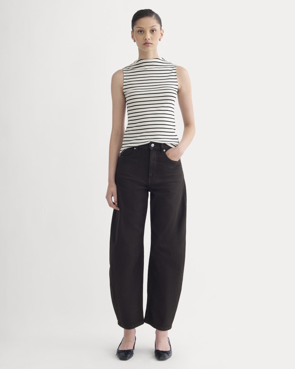 The Luxe Rib Funnel-Neck Tank | Bone / Black - Image 3