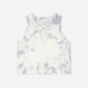 The Premium Weight Cropped Pocket Tank | Blue Slate Tie Dye