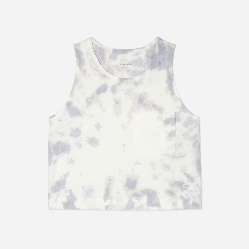 The Premium Weight Cropped Pocket Tank | Blue Slate Tie Dye