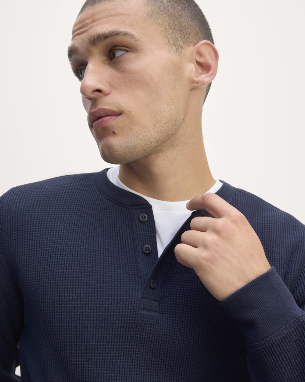 The Waffle Long-Sleeve Henley | Navy - Image 3