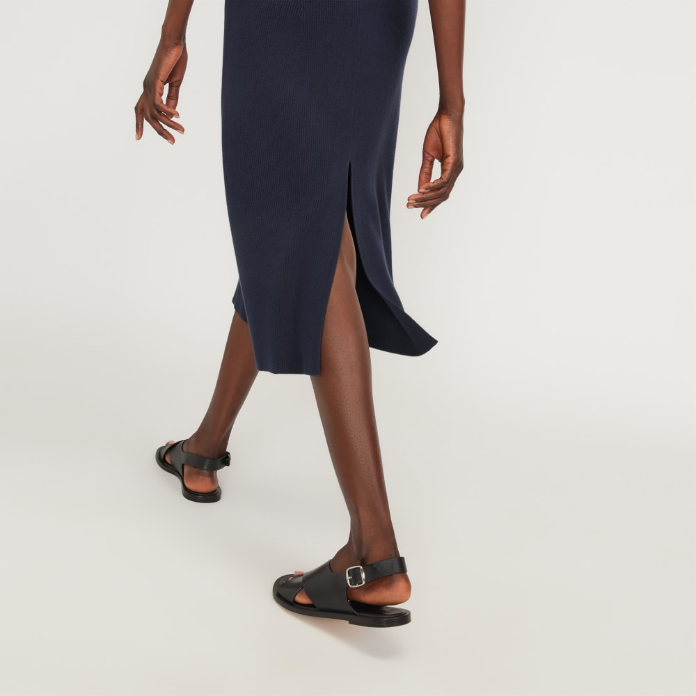 The Ribbed Cotton Cross-Back Dress | Navy - Image 7