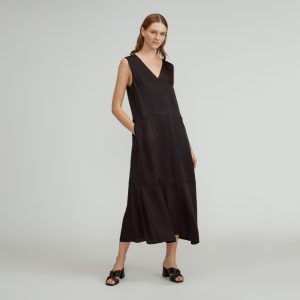 The Satin V-Neck Maxi Dress | Black