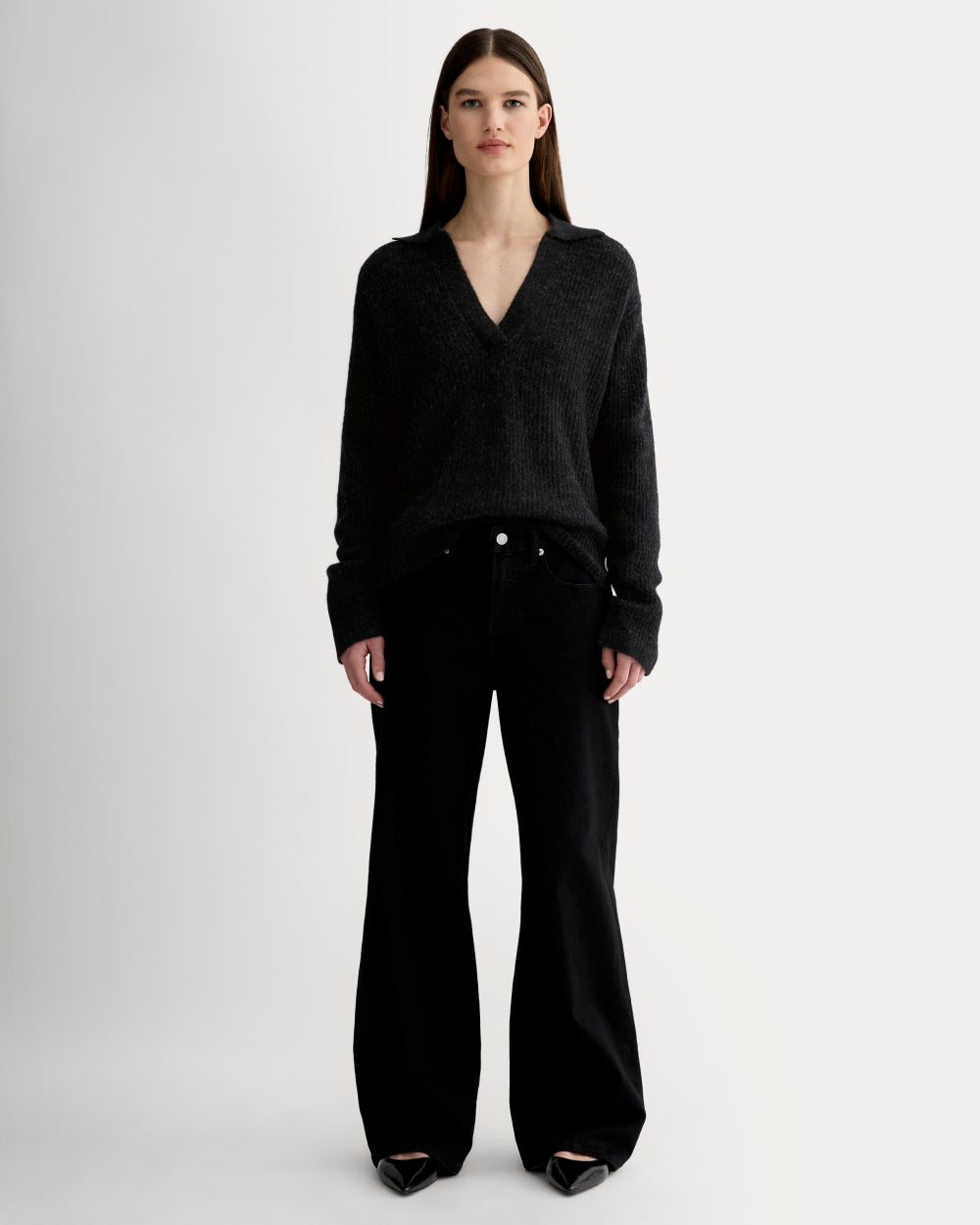 The Oversized Polo in Alpaca | Heathered Black - Image 3