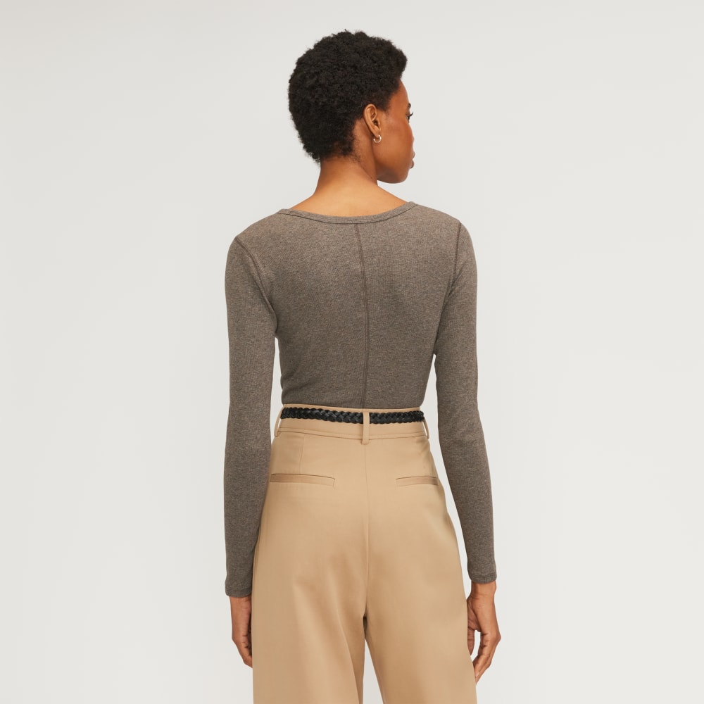 The Supima? Micro Rib Cropped Long-Sleeve Crew | Heathered Fatigue - Image 3