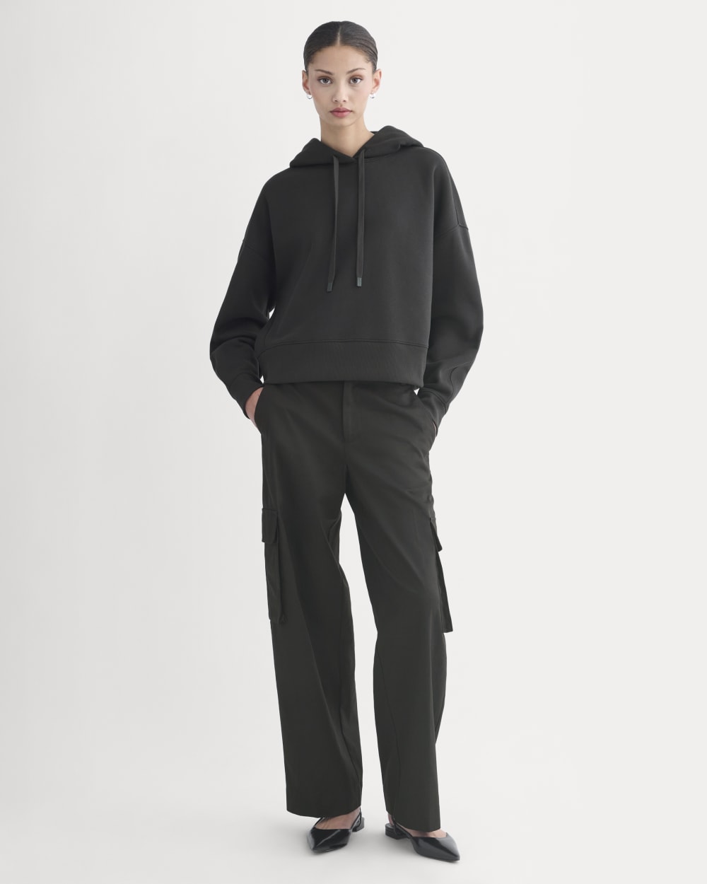 Cropped Luxe Fleece Hoodie | Black - Image 3