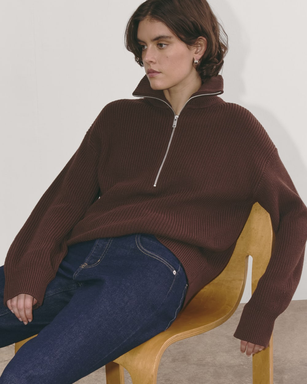 The Half-Zip in Everyday Cotton | Dark Mahogany - Image 4