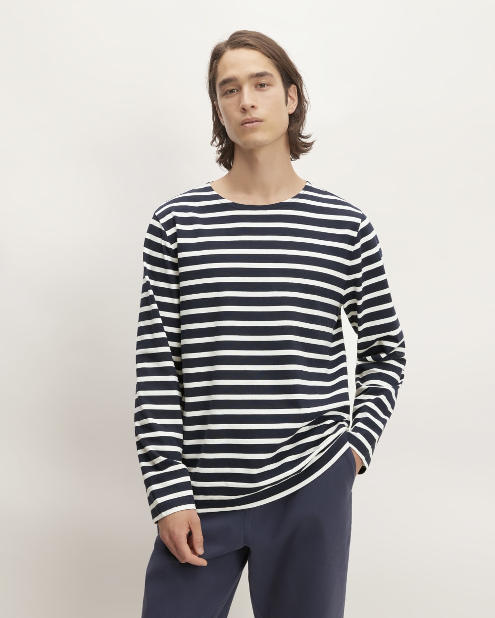 The Premium-Weight Long-Sleeve Mariner Tee | Navy / Bone